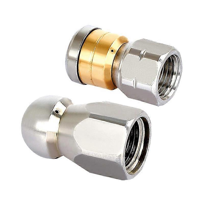 Sewer Jetter Hose Nozzle High Pressure Washer Hose Nozzle 1 Button Nose Nozzle & 1 Rotating Nozzle 1/4 Inch Pack Of 2