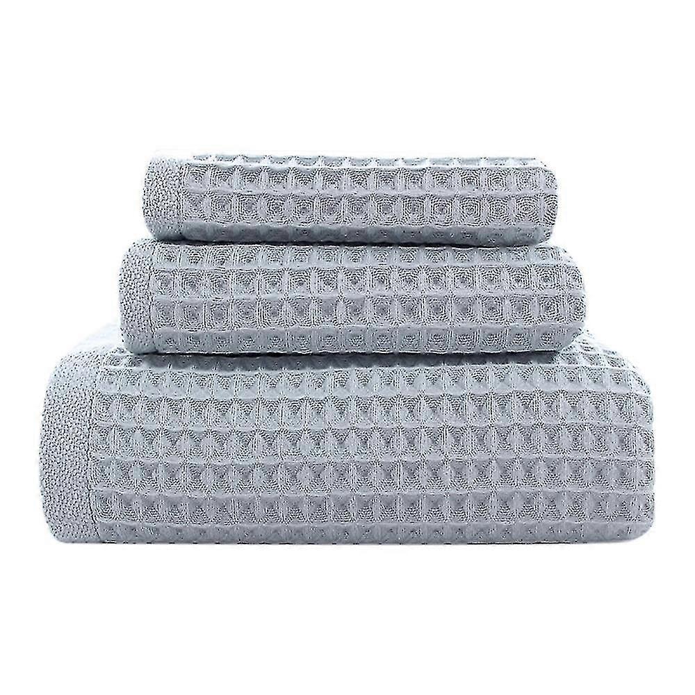 3-piece Waffle-pattern Towels Set Square Towel & Towel Green