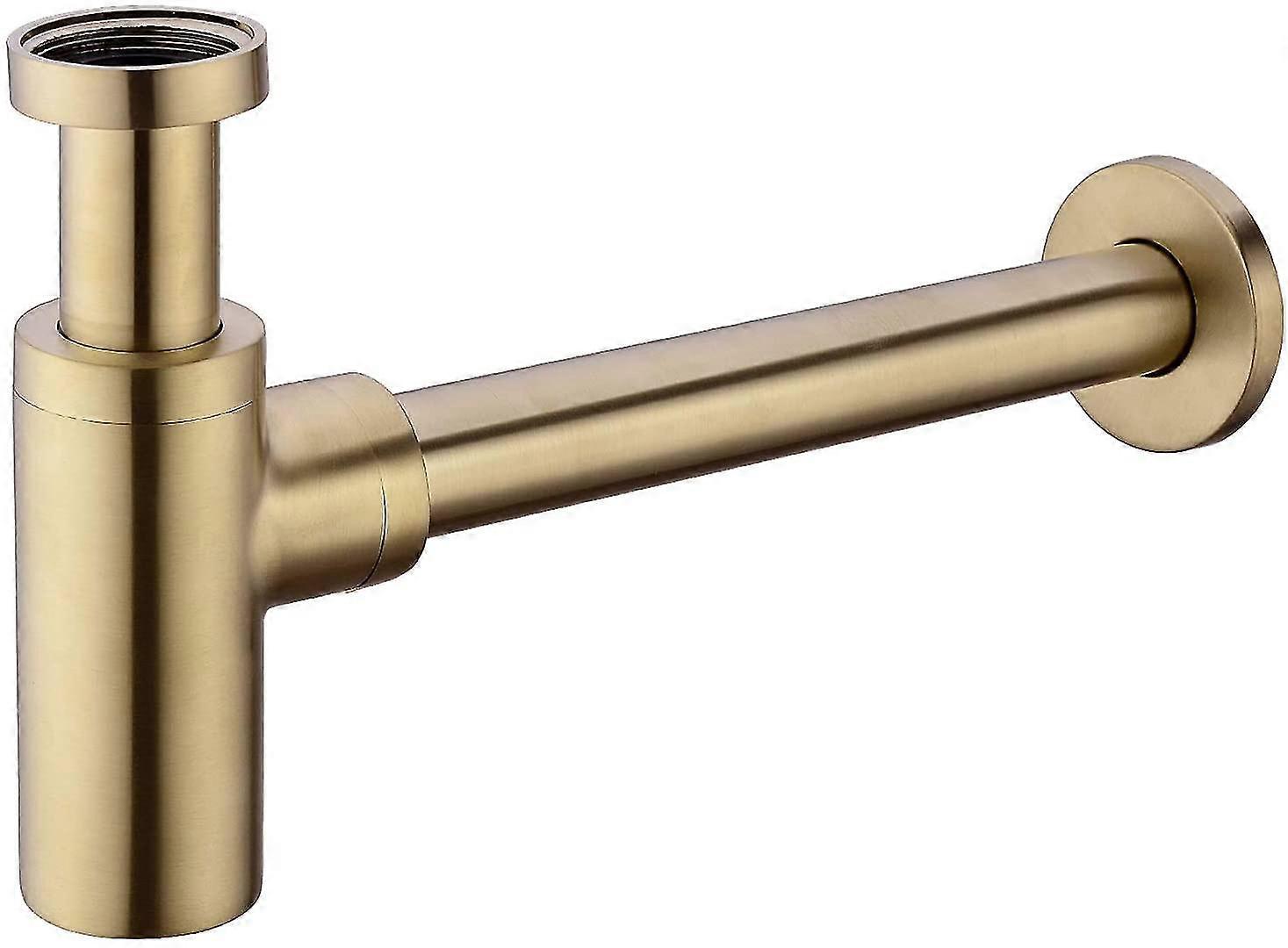 Round Brass Sink Bottle Sink Basin Trap Drain Hose Drain Sink Basin Height Adjustable Hose, 1-1/4 Thread, Brushed Gold