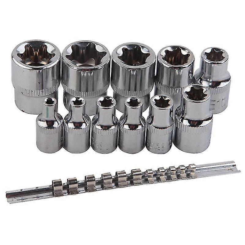 Hembra E-torx Star Socket Set con riel 11 Pcs Hembra External Star Socket Set E4 - E20 Torque Socket Set Alloy Steel
