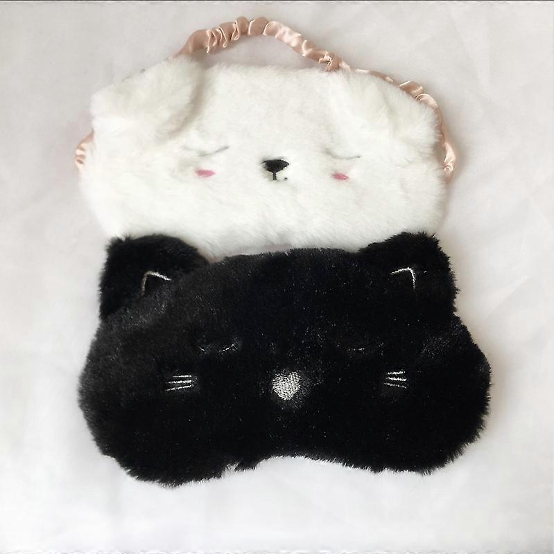 2pcs Black cat+white dog Plush Eye Masks