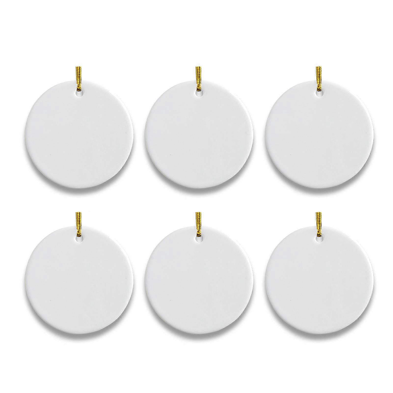 6/12Pcs Christmas Sublimation-Blank Ceramic Pendant White Round Ceramic Hanging Ornament with Golden String for Crafting Christmas Tree Decor DIY Pers