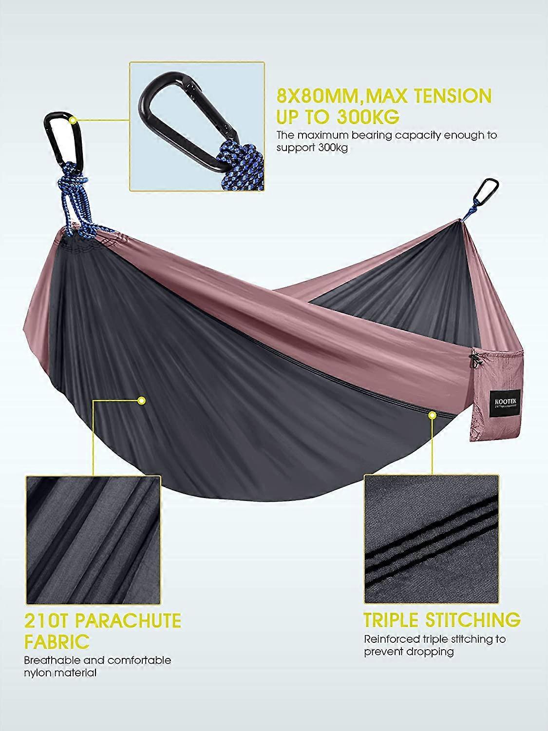 Camping hammock double and single portable hammock with 2 tree straps, lightweight nylon parachute hammock, suitable for backpacking, travel, beach, b