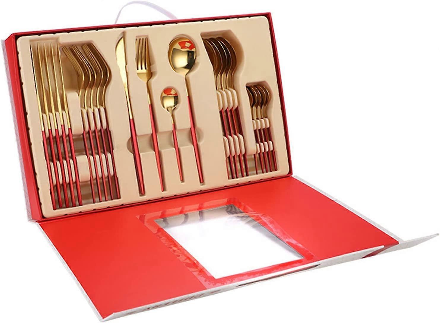 Stainless Steel Dinnerware Knife, Fork and Spoon Set,Red