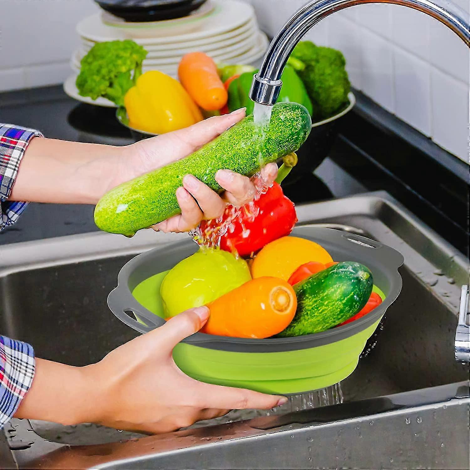 2 pack collapsible silicone strainer,fruit,vegetable pasta strainer, kitchen colander,multi-function