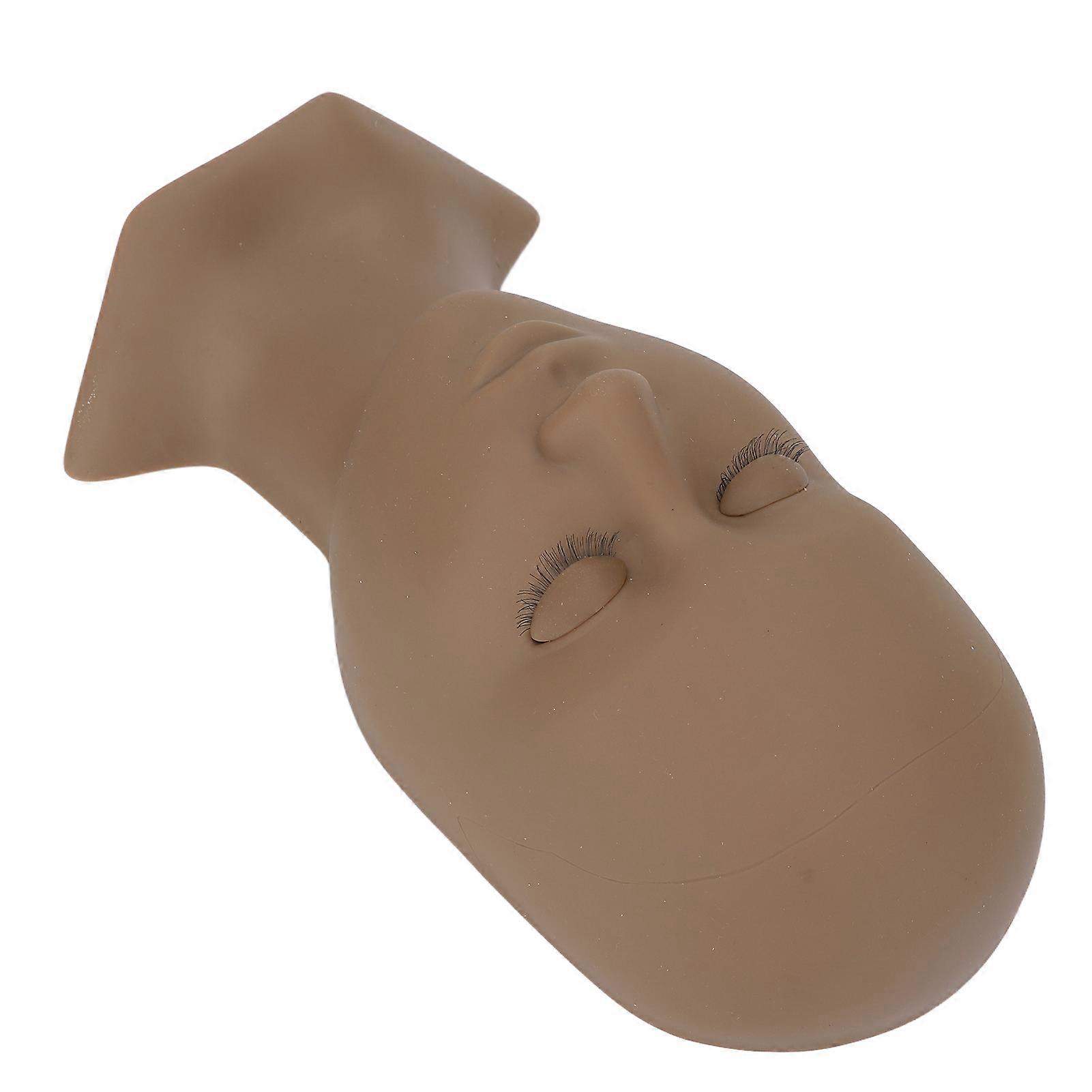 Eyelash Mannequin Head Replaceable Eyes Eyelash Extensions Makeup Massage Acupuncture Silicone Practice Head Model With Eyelashes Single Eyelid Brown