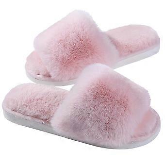 Winter Fur Slippers Fluffy Women's Soft Plush Flats Slippers Women Home Sandals Indoor Casual Luxury Fuzzy Flip Flops B-pink