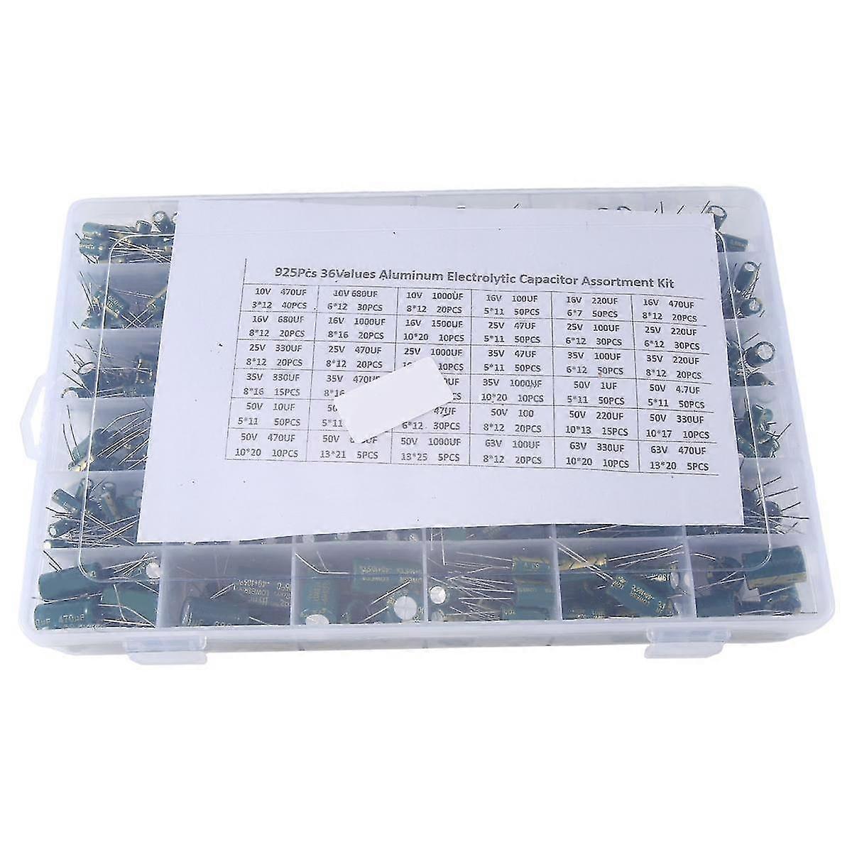 925pcs Aluminum Electrolytic Capacitor High Frequency Inline Kit 36 Kinds Of Specifications Resistance Value
