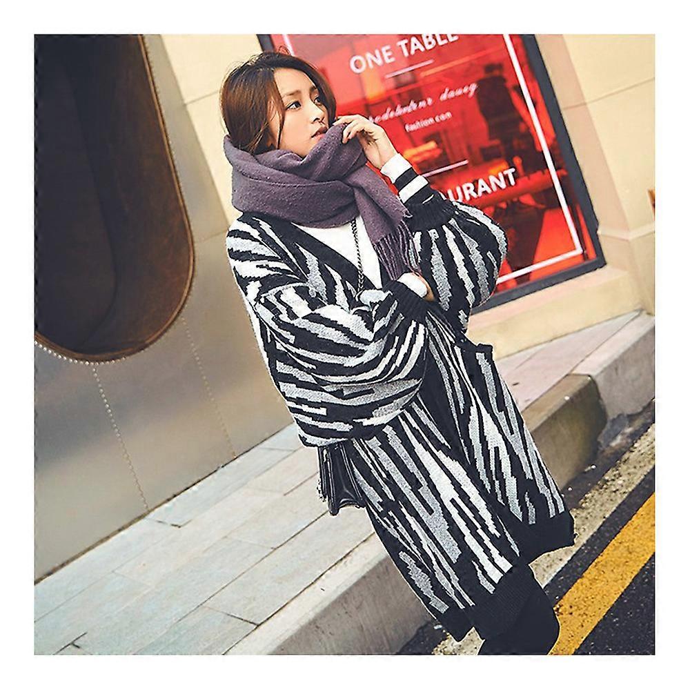 Strickjacke Zebra Stripe Puff Ärmel Pullover Strick