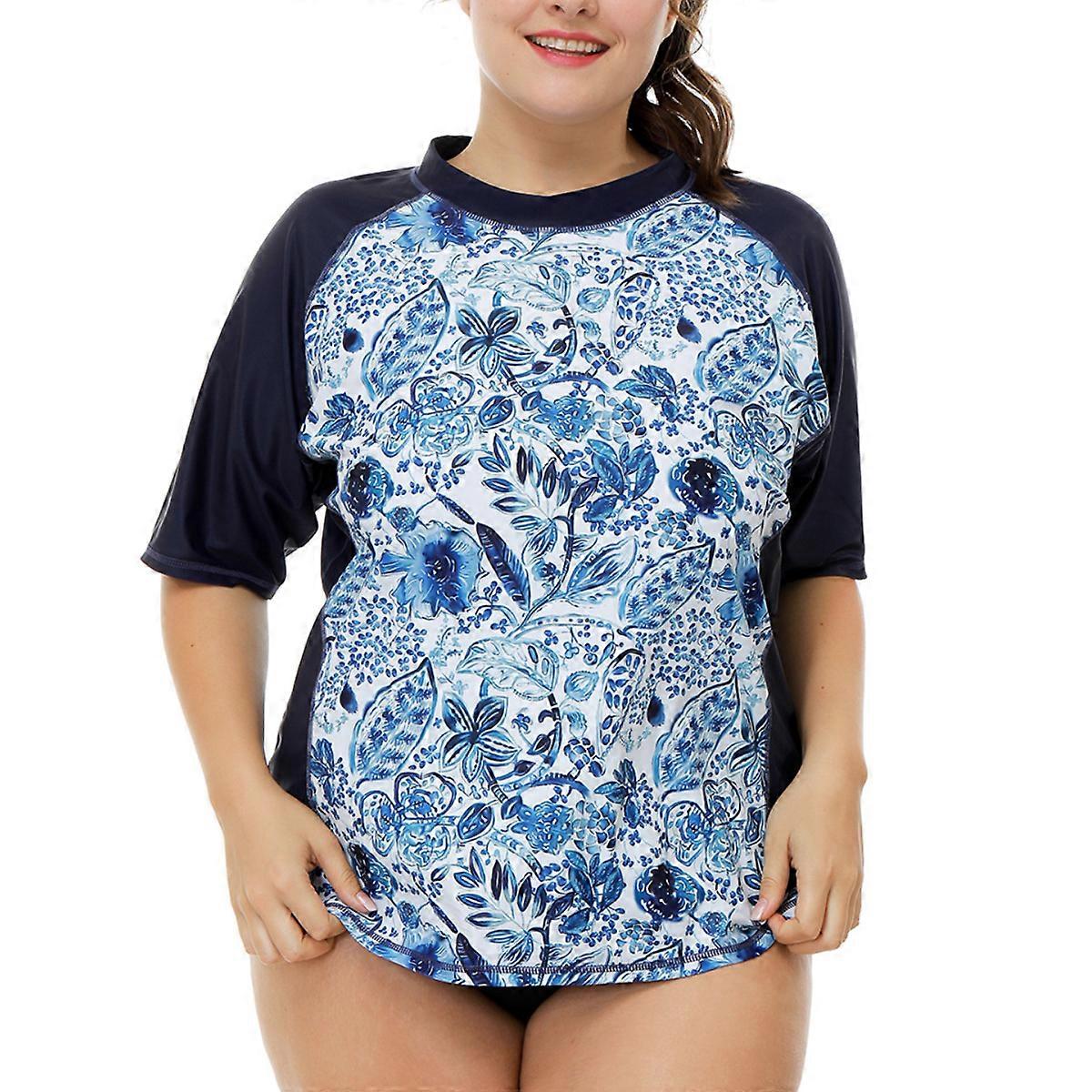 Dam Plus Size Rash Guard Badtröja Korta ärmar Badkläder Träning Topp