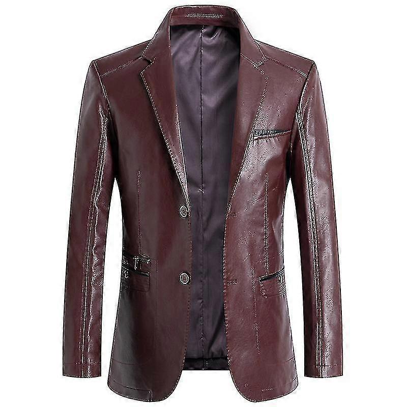 Herren Notched Revers Button Down Business Lammfell Lederjacke Blazer mit Taschen