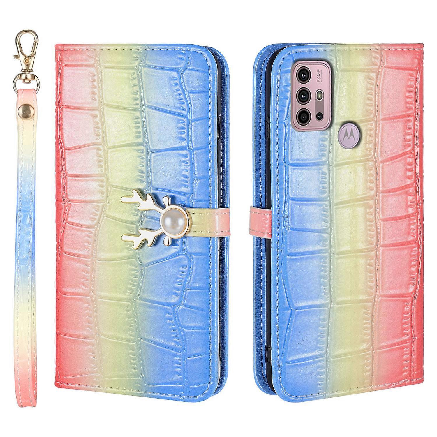 Elk Pattern Phone Case for Moto G10 G30 with Card Holder, lanyard, PU Leather Material, Wallet Function, Corner Fall Protection