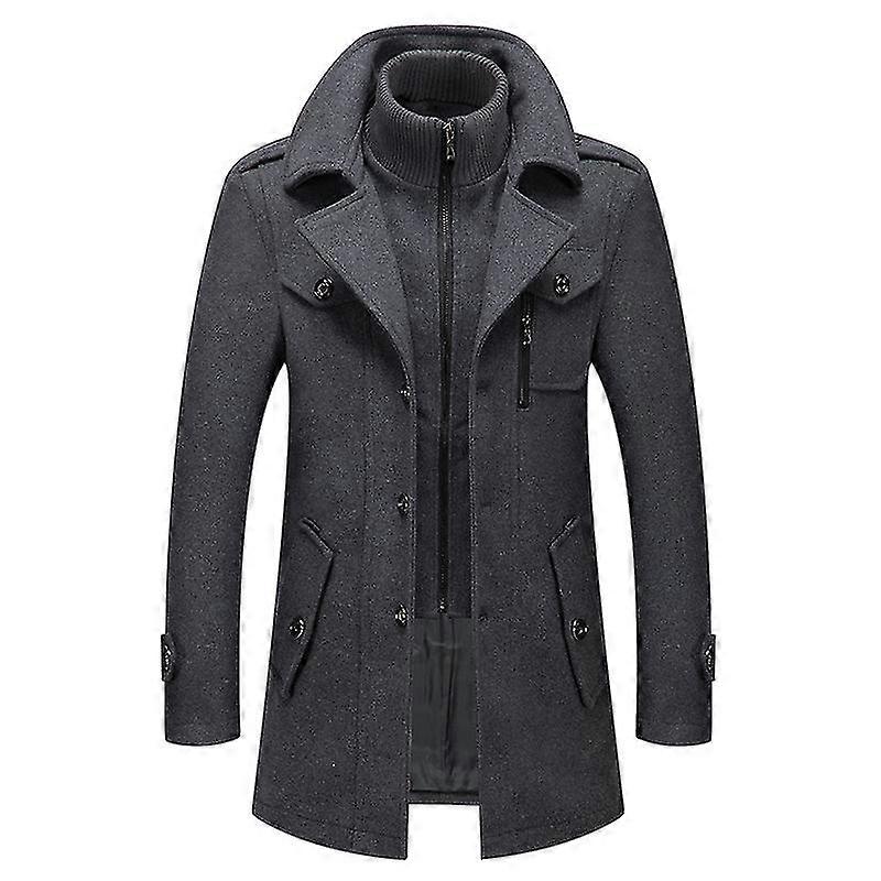 Men's Wool Trench Coat Mid Length Button Open Lapel Jacket