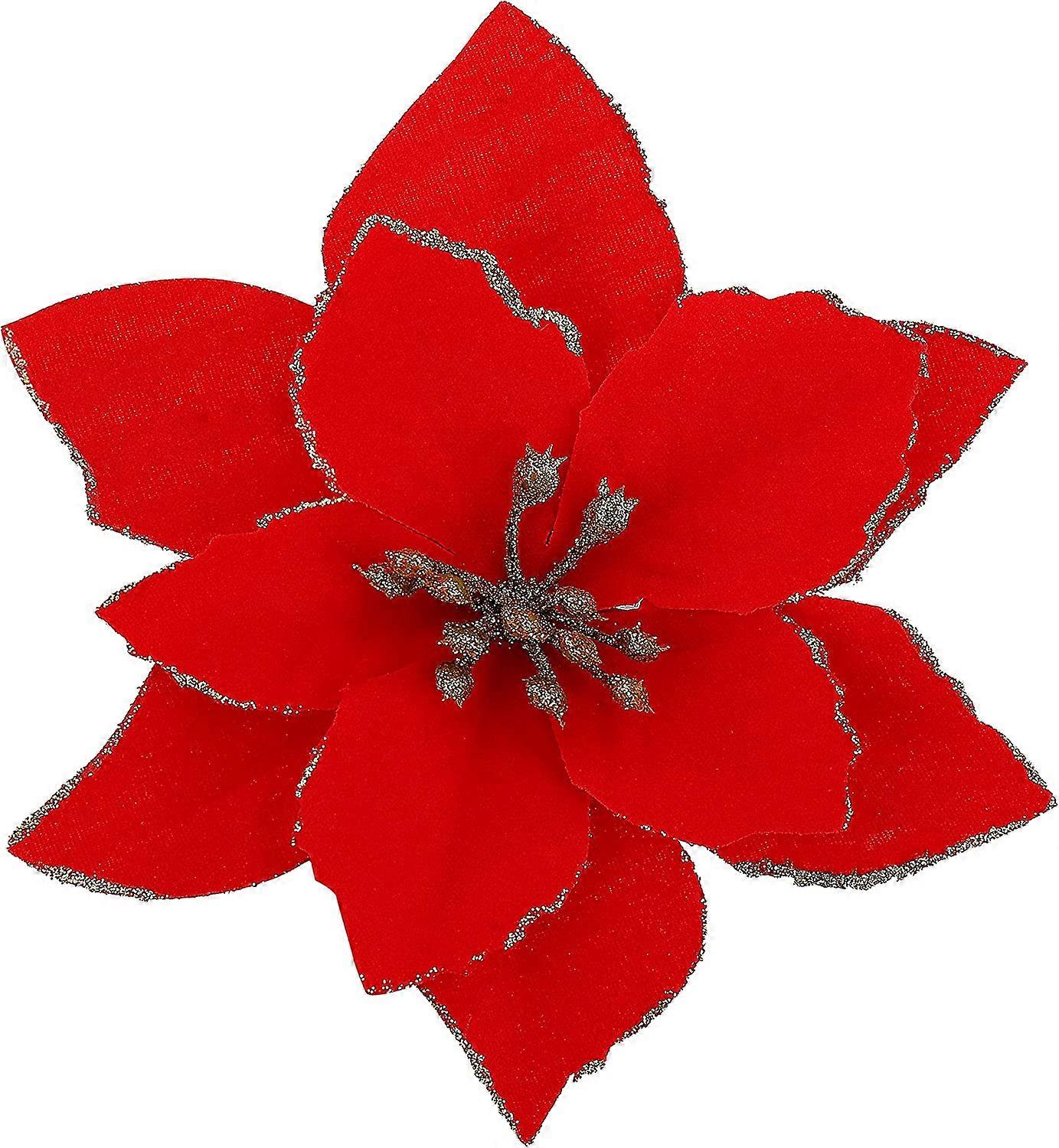 Julstjärna Blommor 30st Glitter Julstjärna Julgran Prydnader Konstgjorda Blommor för Julgran 5.12inch-Röd