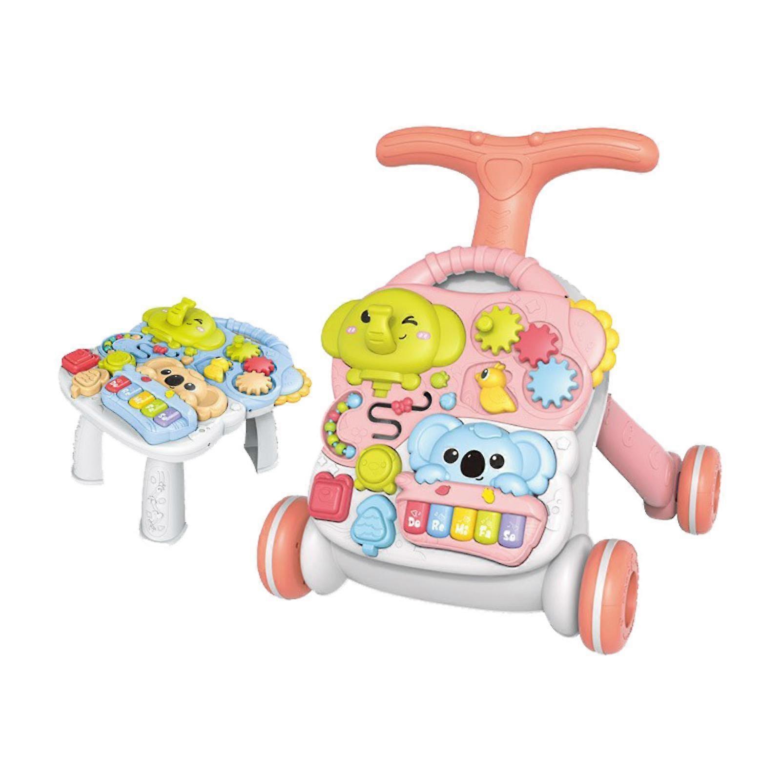 2 in 1 Baby Push Walking Entertainment Table Music for 1 2 3 Year Olds Gifts Red