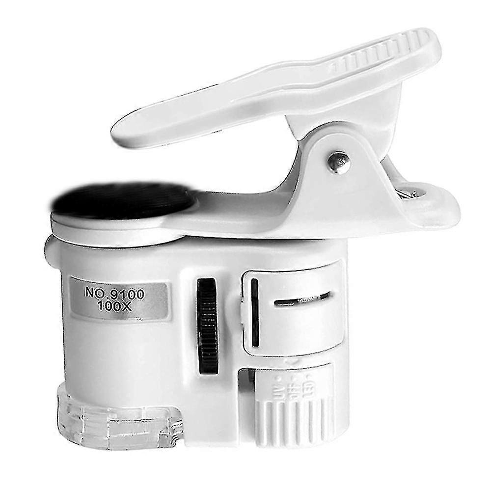 100x Zoom Clip-on Mikroskop mit LED-Licht, tragbare Lupe Lupentasche Lupe Linse Glas