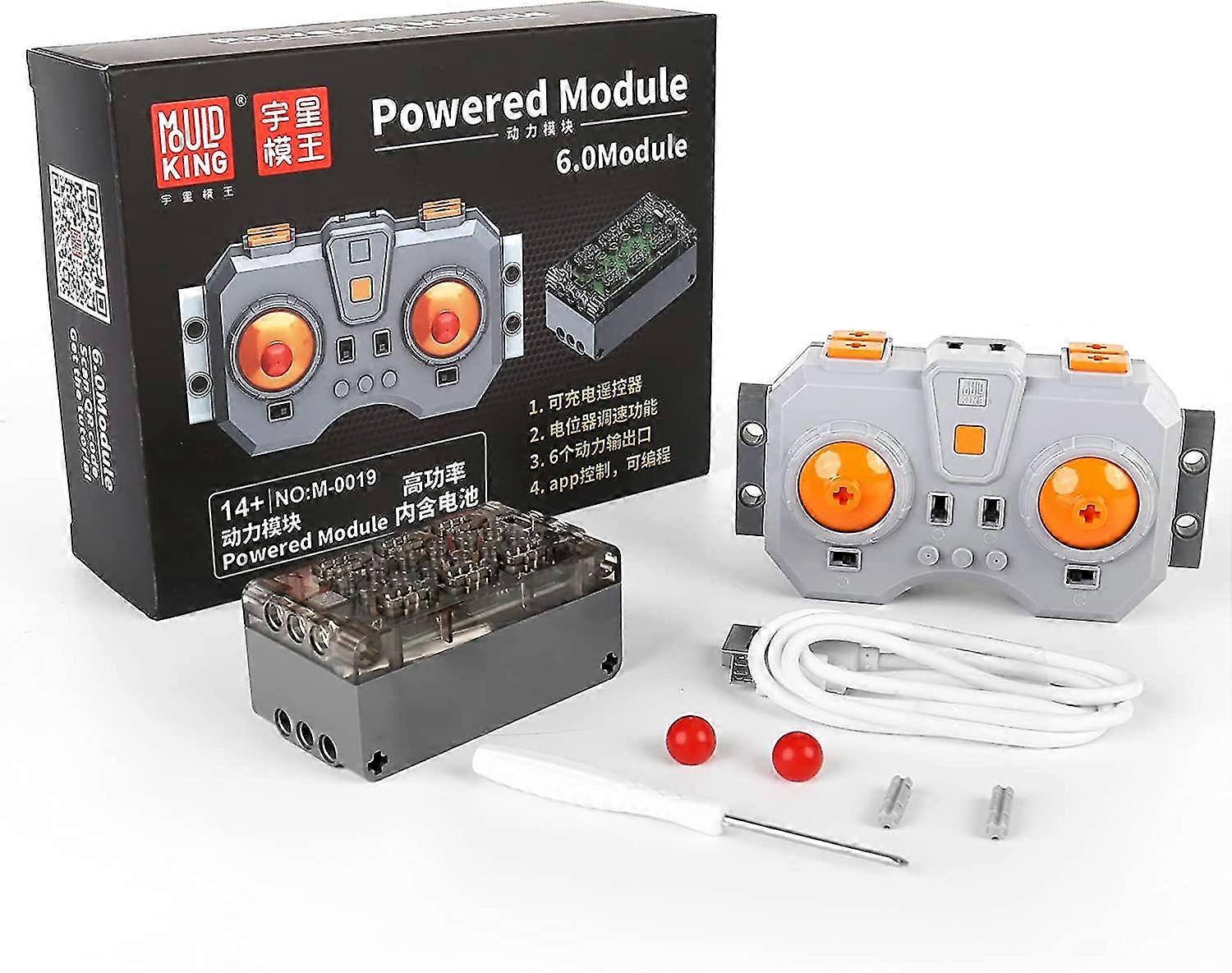 Mould King M0019 6.0 Powered Module, inklusive wiederaufladbarer Fernbedienung und Batteriebox, 6 Power Output Port Upgrade Zubehör (App Control/Progr