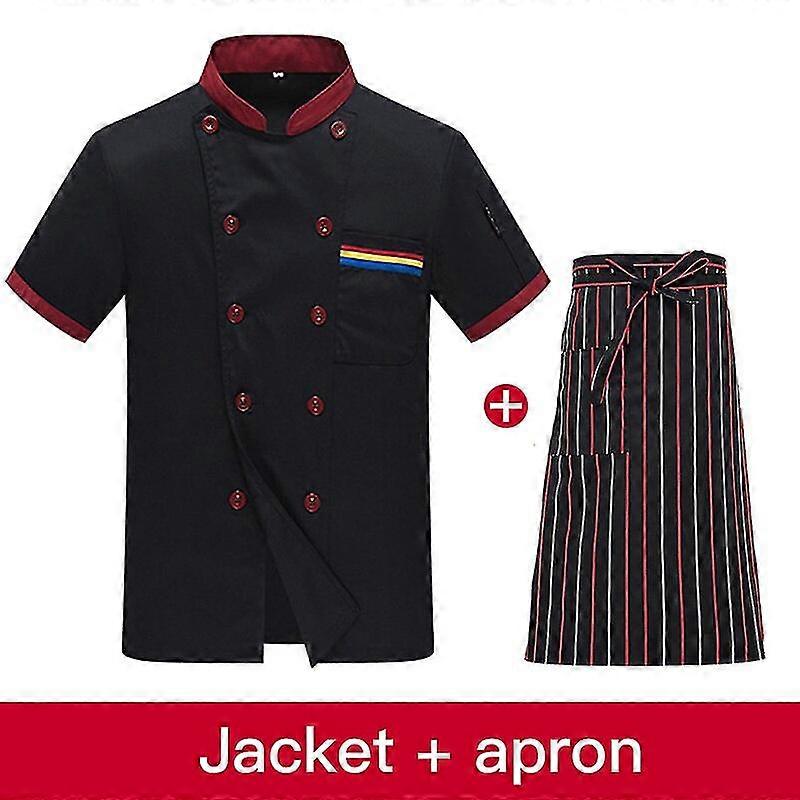 Huamde en-gros bucătărie unisex bucătărie restaurant uniformă cămașă serviciu brutărie respirabil piept dublu bucătar rochie jachete bucătar șorț, șorț de jachetă4
