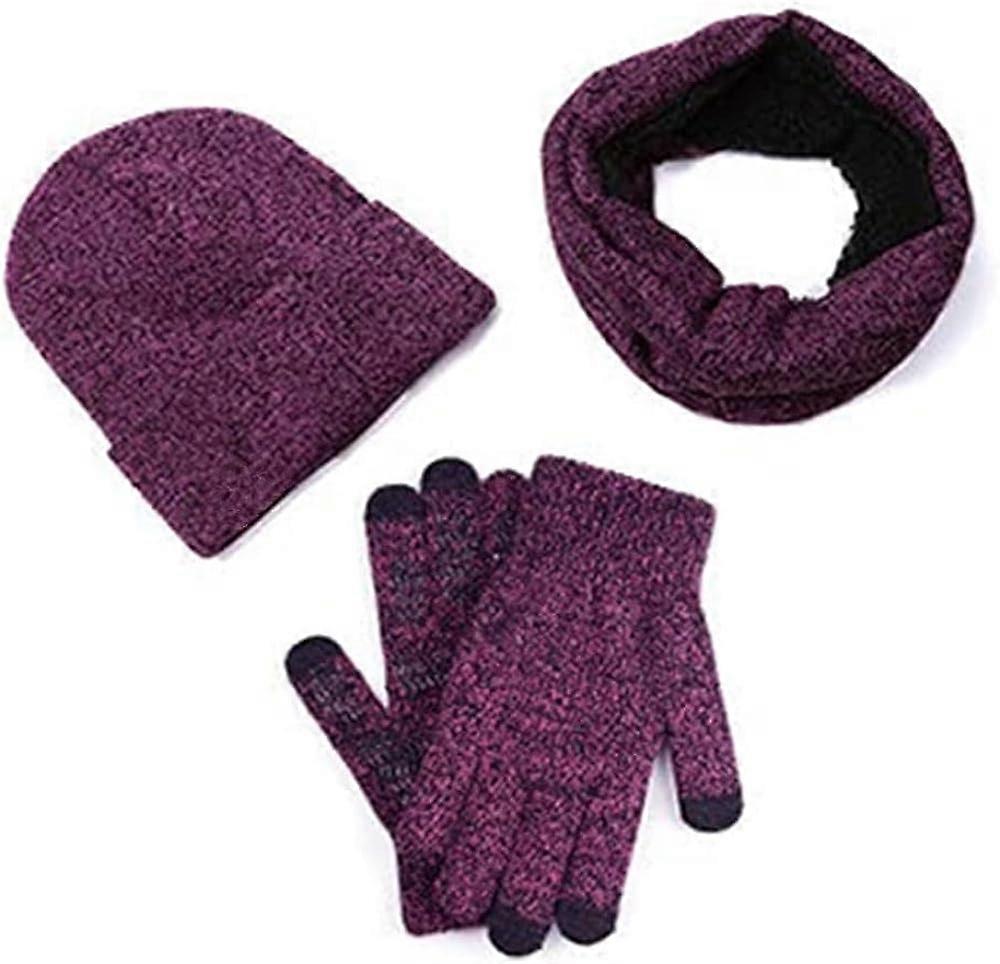 Vintervärmare Sticka Halsduk & Mössa Hatt & Pekskärm Handskar Set Kall Väder Varmare Vantar Cirkel Halsdukar Unisex för Herr och Kvinna