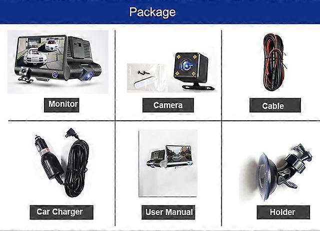 3 in 1 Car DVR Recorder Three Lens 4 inch HD 1080P Front + interior +Rearview camera Night Wide Angle VisionAuto Video Recorder