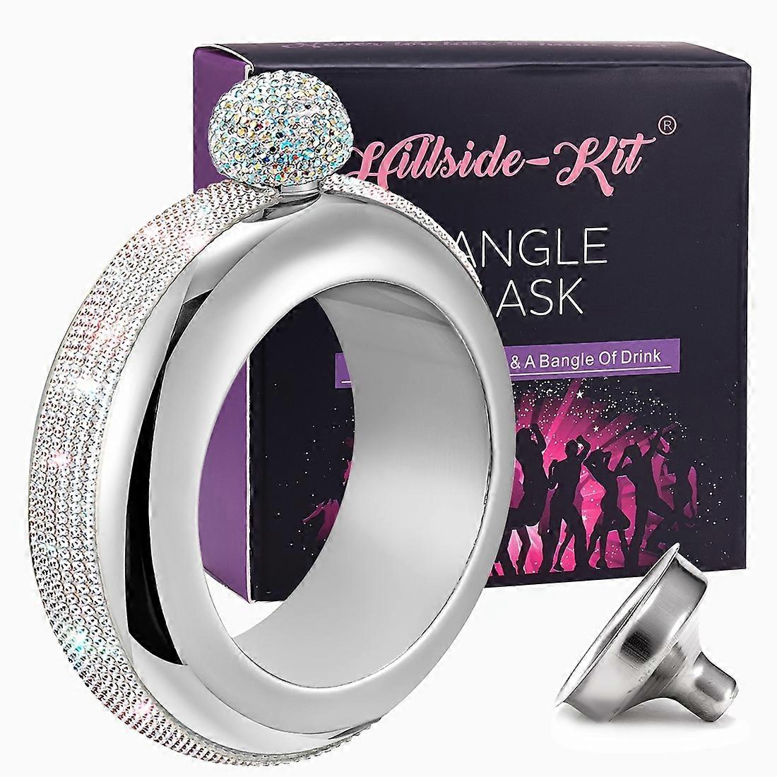 1pc Crystal Bracelet Bangle Flask, Handmade Crystal Lid, Creative 304 Stainless Steel Wine Flask Gift For Women Girls Men, Party Flask, Hidden Liquor