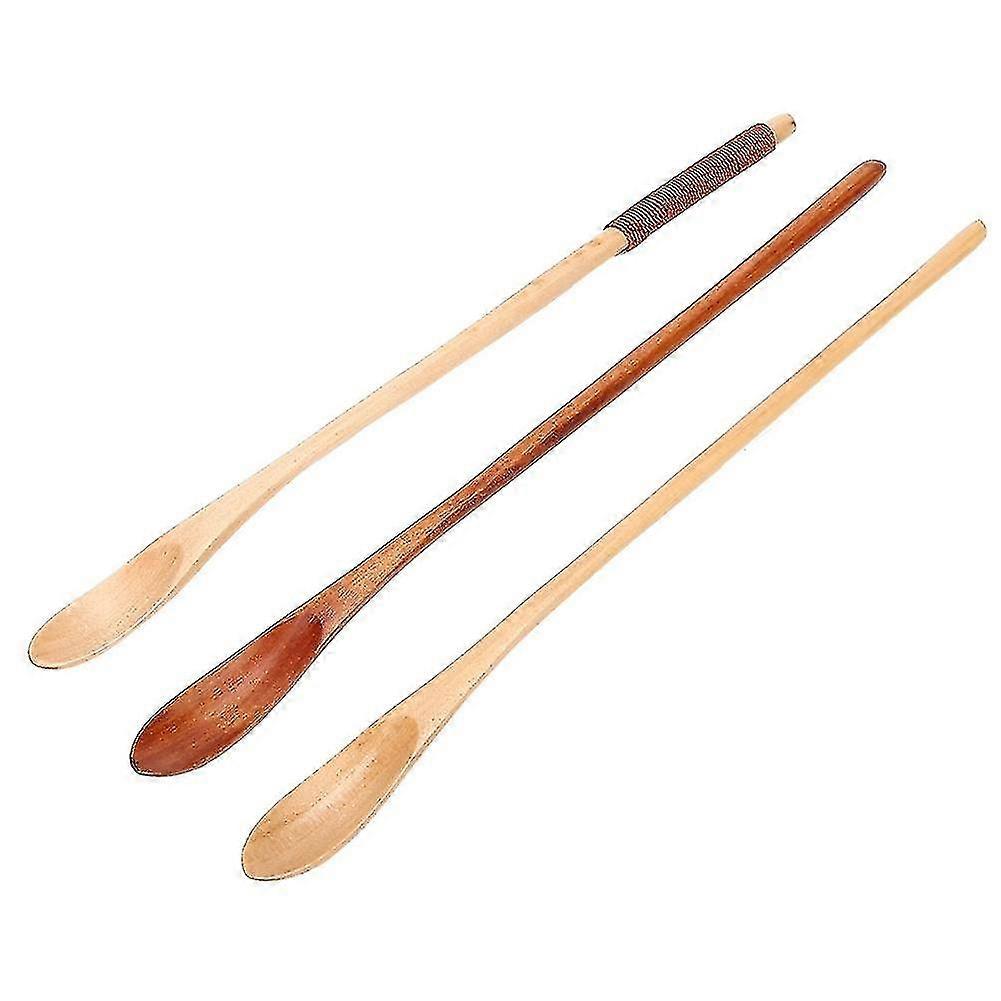 3pcs Long Handle Wood Spoon Set for Coffee, Milk, and Honey Mixing - Kitchen Tableware