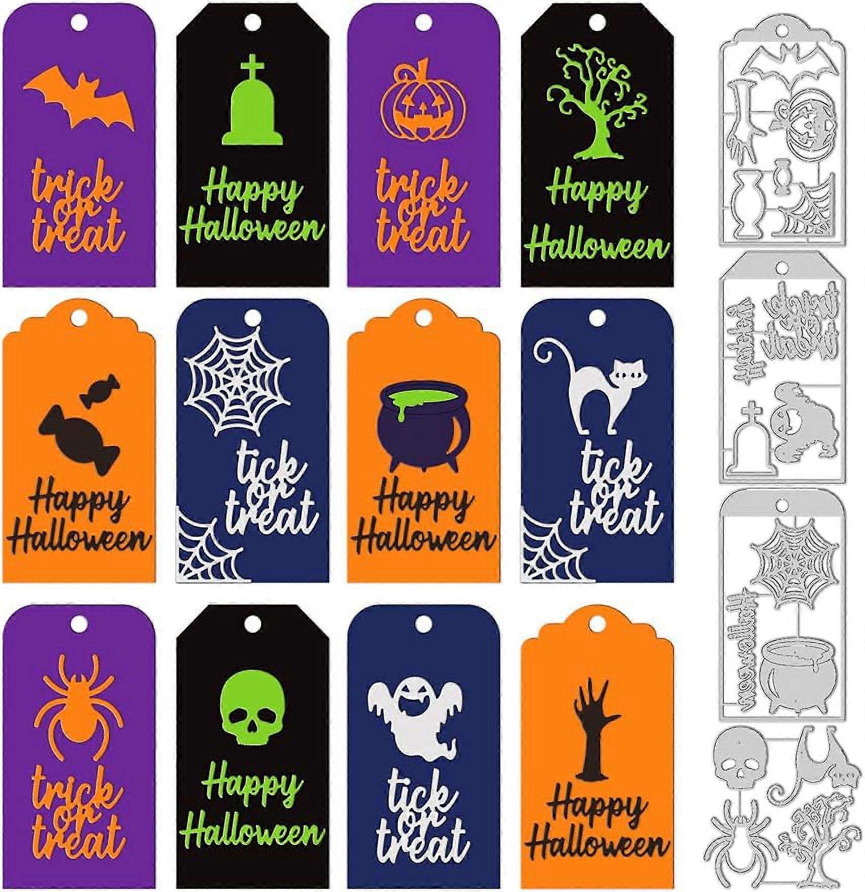 4 Sets Halloween Label Cutting Dies for DIY Scrapbooking Metal Pumpkin Spider Web Ghost Die Cuts Embossing Stencils Template for Paper Card Making Dec