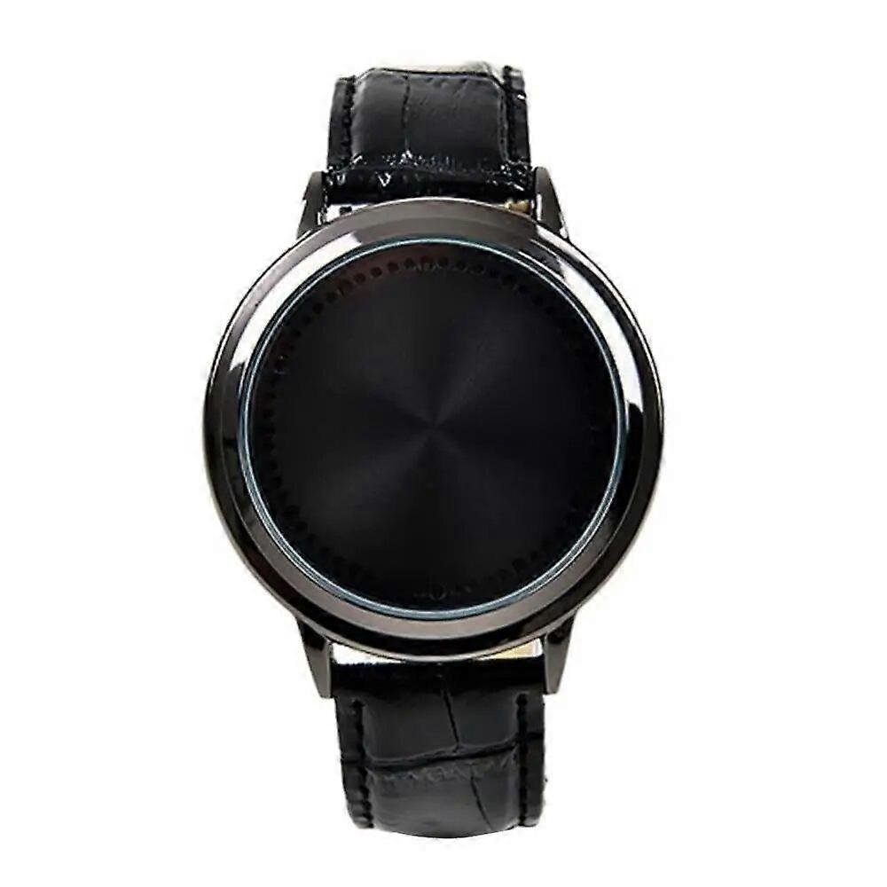 Quartz Wrist Watch Faux Leather Band LED Round Dial Simple 2021 New Luxury Men Touch Control for Daily Dating