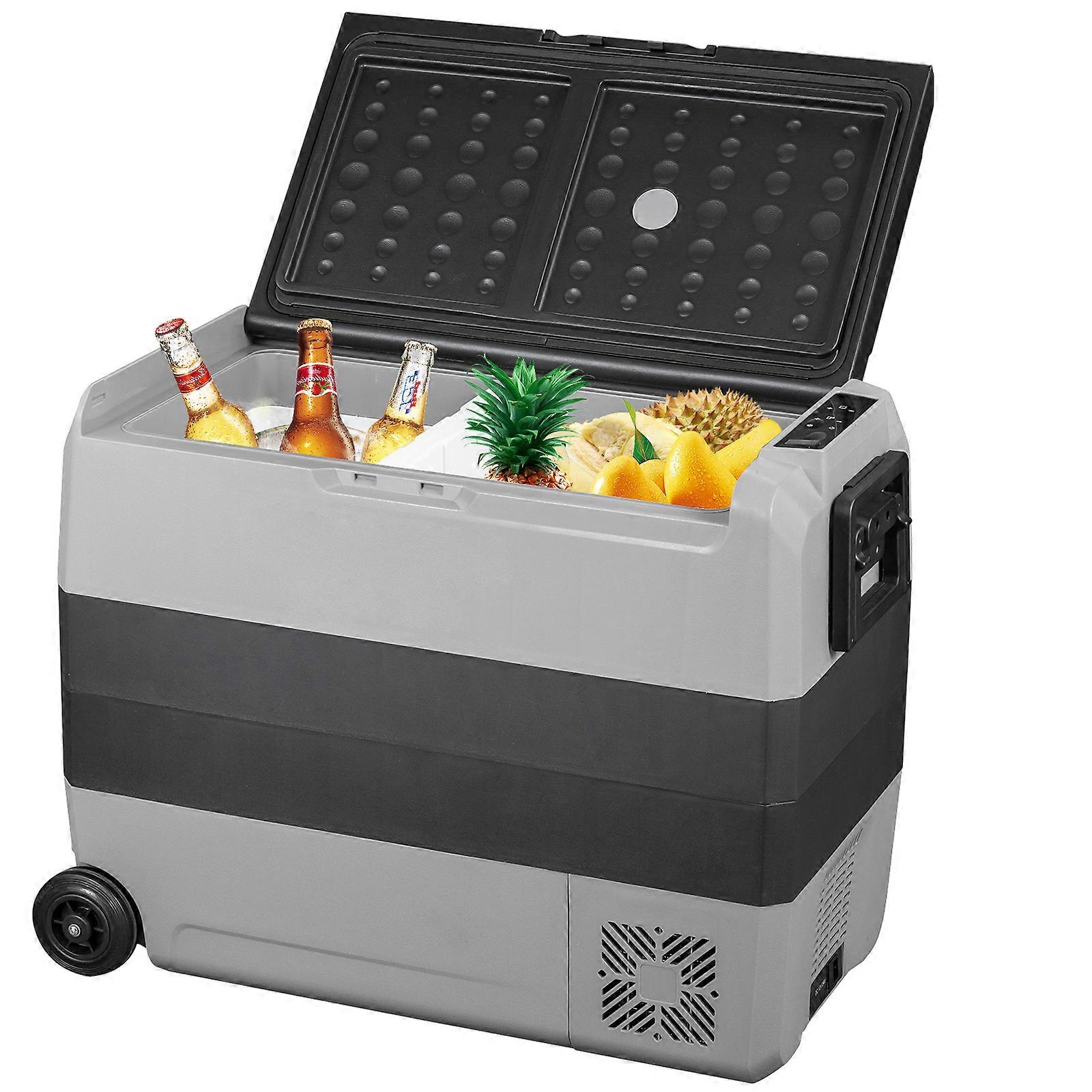 Geladeira de 12 Volts, 63 Qt, Dual Zone Car Freezer com Controle de App & Rodas
