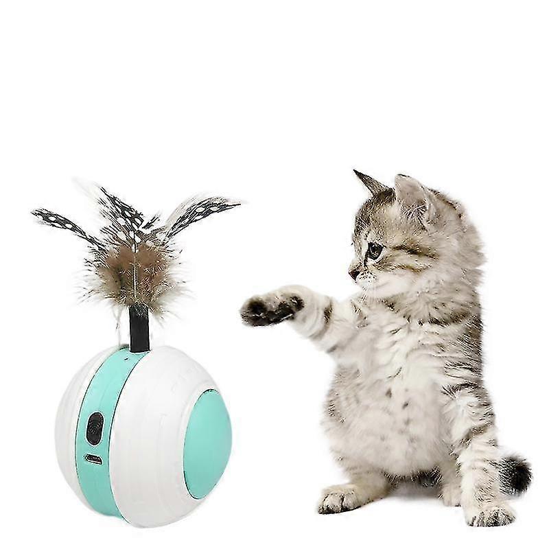 Interactive Cat Toy Usb Tumbler Self Rotating Ball With Bell And Feather Pet Rolling Ball Toy