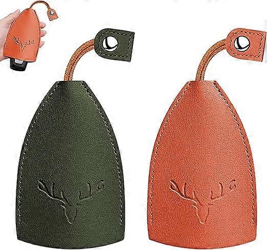 2 Pack (Orange + Green), Leather Car Key Holder, Large Capacity Waterproof PU Leather Portable Key Fob - Not Easy To Fall Off And Protect Keys.