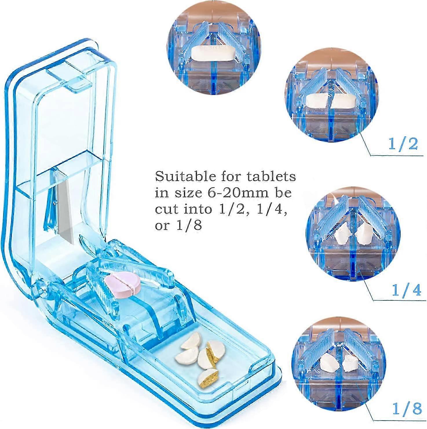 Pill Cutter For Small And Large Pills, Pill Separator With Blade To Split Your Pills And Tablets In Half And Transport Your Medicines (blue)