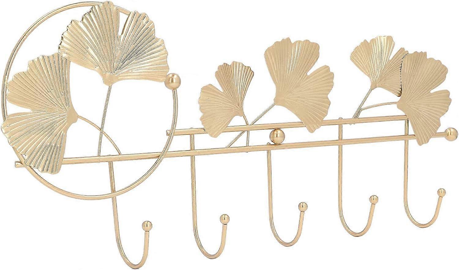 Wall Mounted Coat Rack, Ginkgo Leaf Design Simple Elegant Style Metal Coat Hook Rail, Wide Application Coat Rack for Clothes Hat Keys