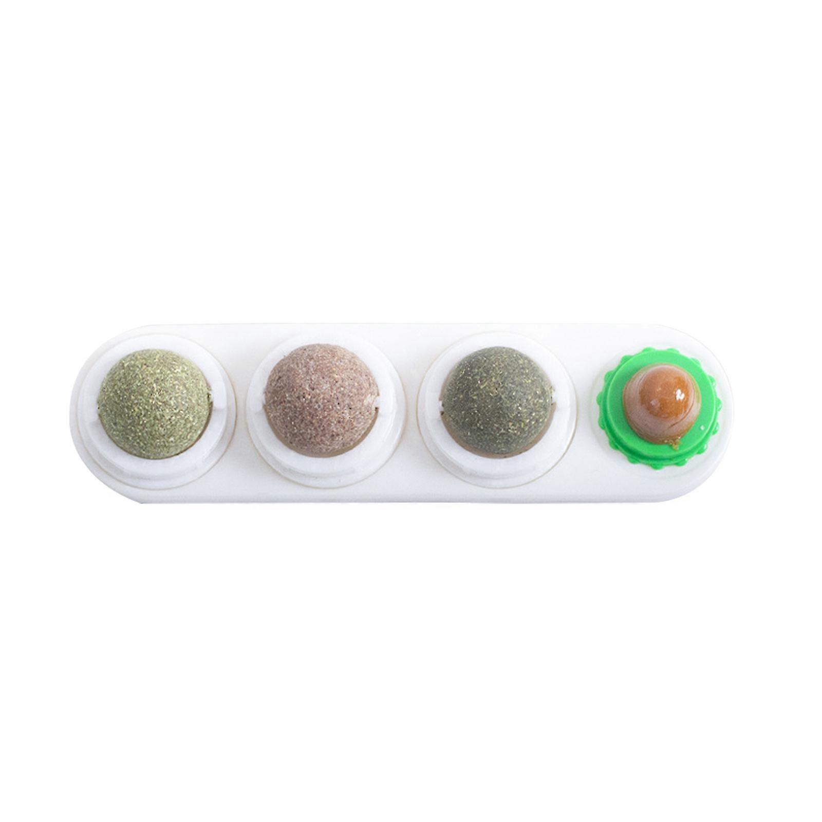 Catnip Ball for Cats Wall, 4 Pack Catnip Toys, Silvervine Balls, Edible Toys for Cats Lick, Safe Healthy Kitten Chew Toys, Teeth Cleaning Dental Cat T