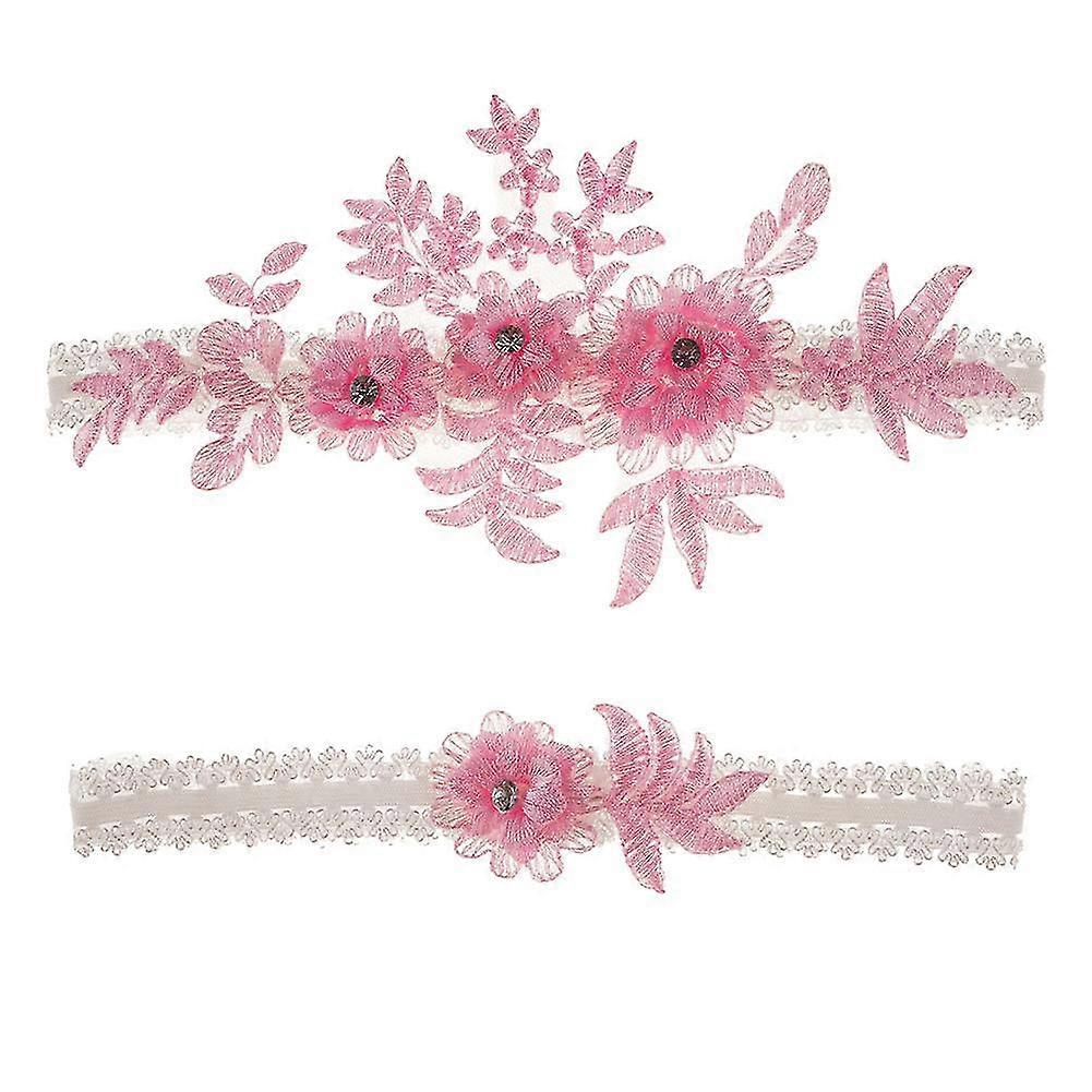Ensemble de 2 jarretières de mariage en dentelle extensible à fleurs pour mariée