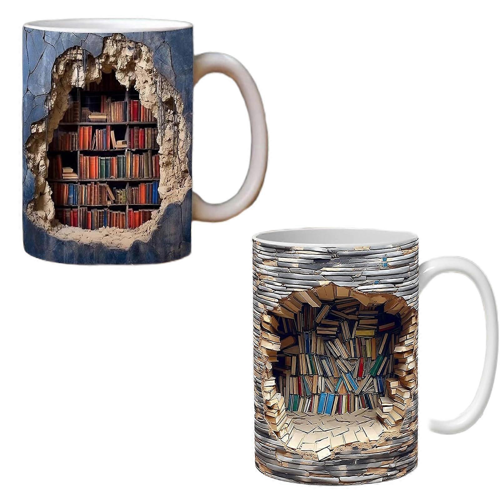 Bookshelf Mug - 3D effect book mug, creative space design and more -GSL