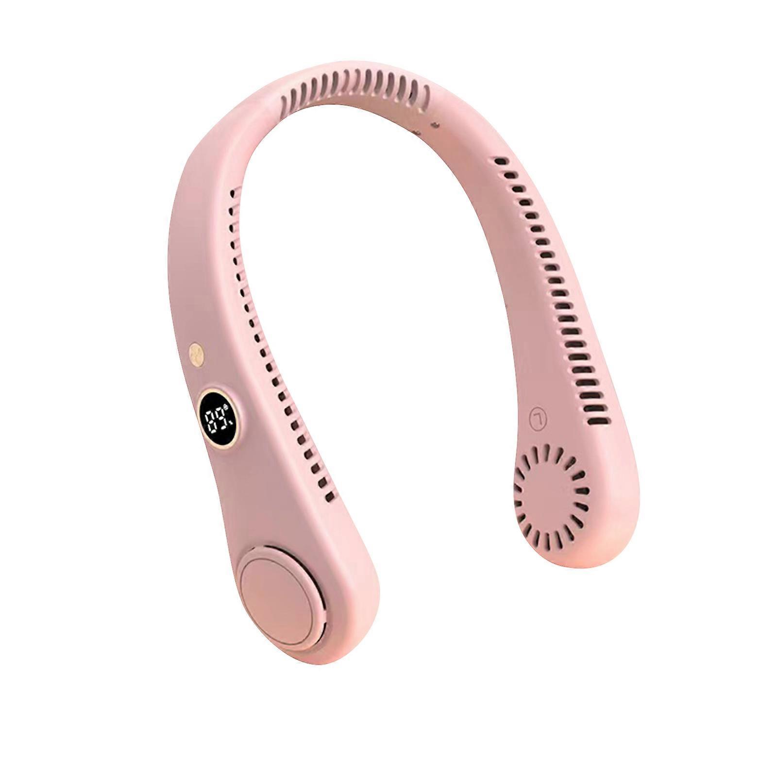 New 360 Cool-ing LED Digital Display USB Wearable Fan Hanging No Hair Twisting Leaf Less Portable