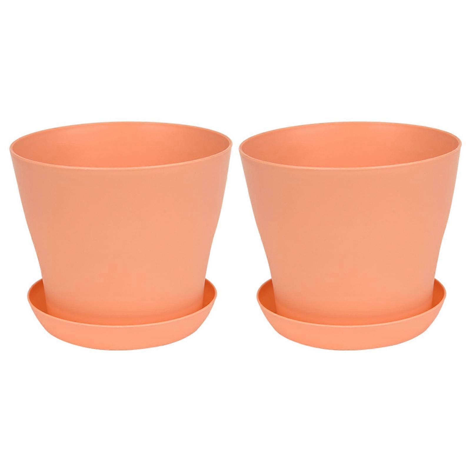 2Pcs Flower Pot with Saucer Large Mouth PP Drainage Holes Plant Container for Balcony JIKAIX