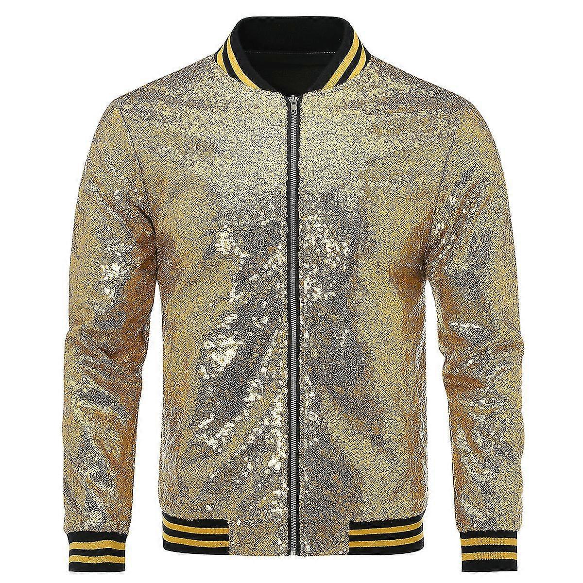 Mens Sequins Casual Jacket Party Bomber Zipper Coat
