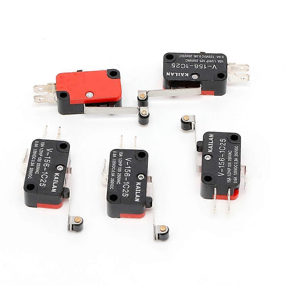 5Pcs Micro Limit Switch Long V-156-1C25 Hinge Roller Momentary SPDT Snap Action