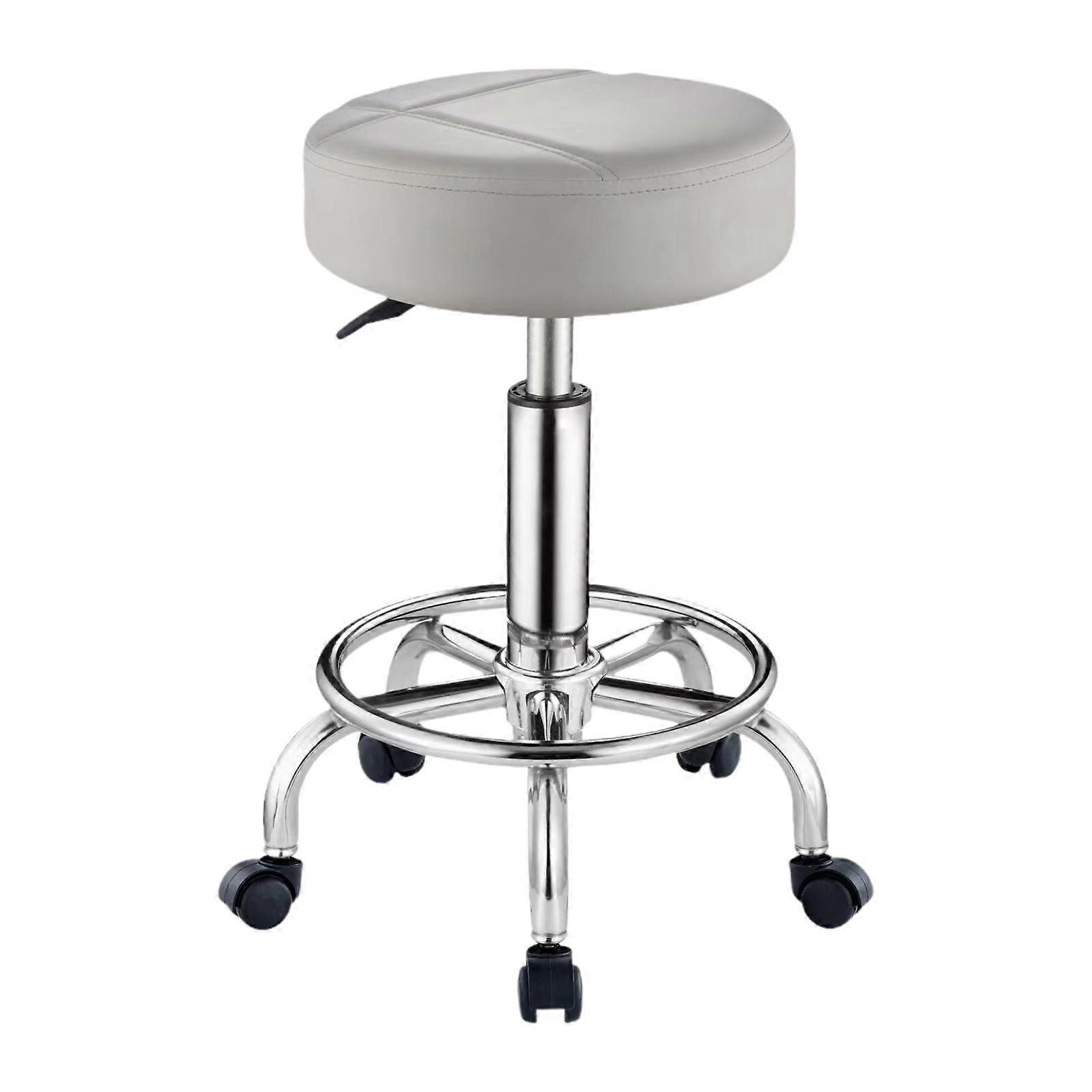 PU Leather Round Rolling Stool with Wheels Rotating for Work Home Office SPA Black