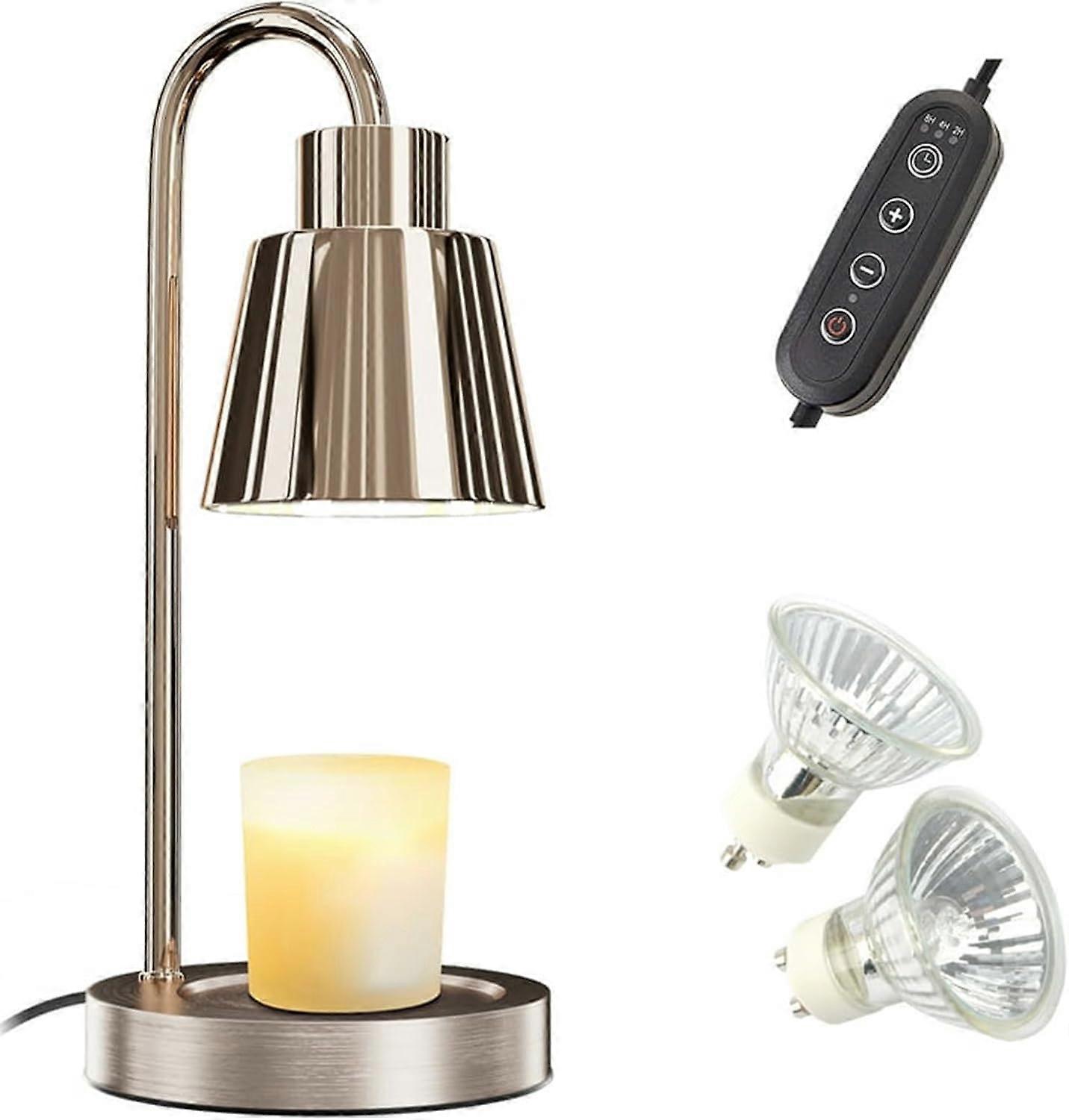 Dimmable Candle Warmer Lamp with Timer, Convenient And Safe Candle Lamp for Home Scented Jar Candles Heater with 2 Bulbs,Copper