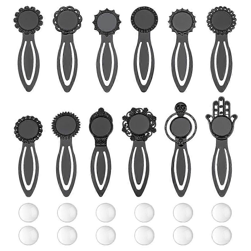 38pcs 14 Styles Zinc Alloy Bookmarks Finding Bookmarks Settings with Transparent Glass Cabochons Mixed Shapes 15.5~92x15.5~29.5x4mm