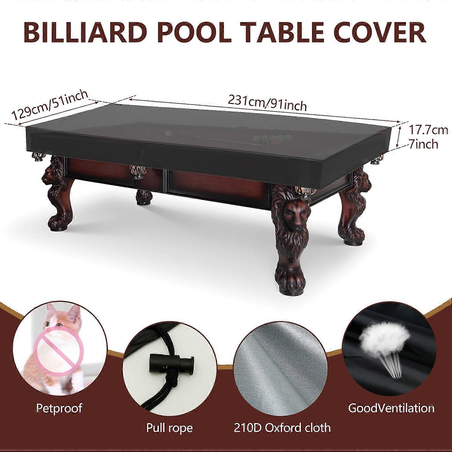 Outdoor Table Cover Pool Table Protector 7/8FT Tearproof Waterproof Drawstring Billiard Table Cover 