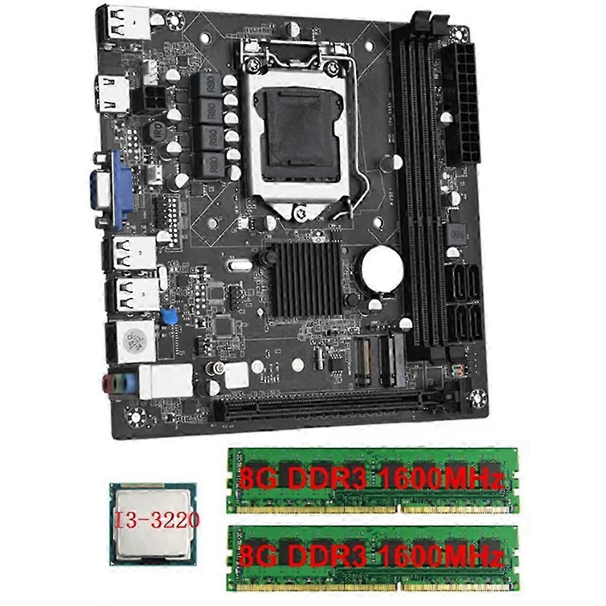 اللوحة الأم لسطح المكتب Itx H61 + i3-3220 + 2x8g Ddr3 1600 ميجا هرتز رام CPU Lga 1155 دعم ما يصل إلى 16 جيجابايت رام سلو