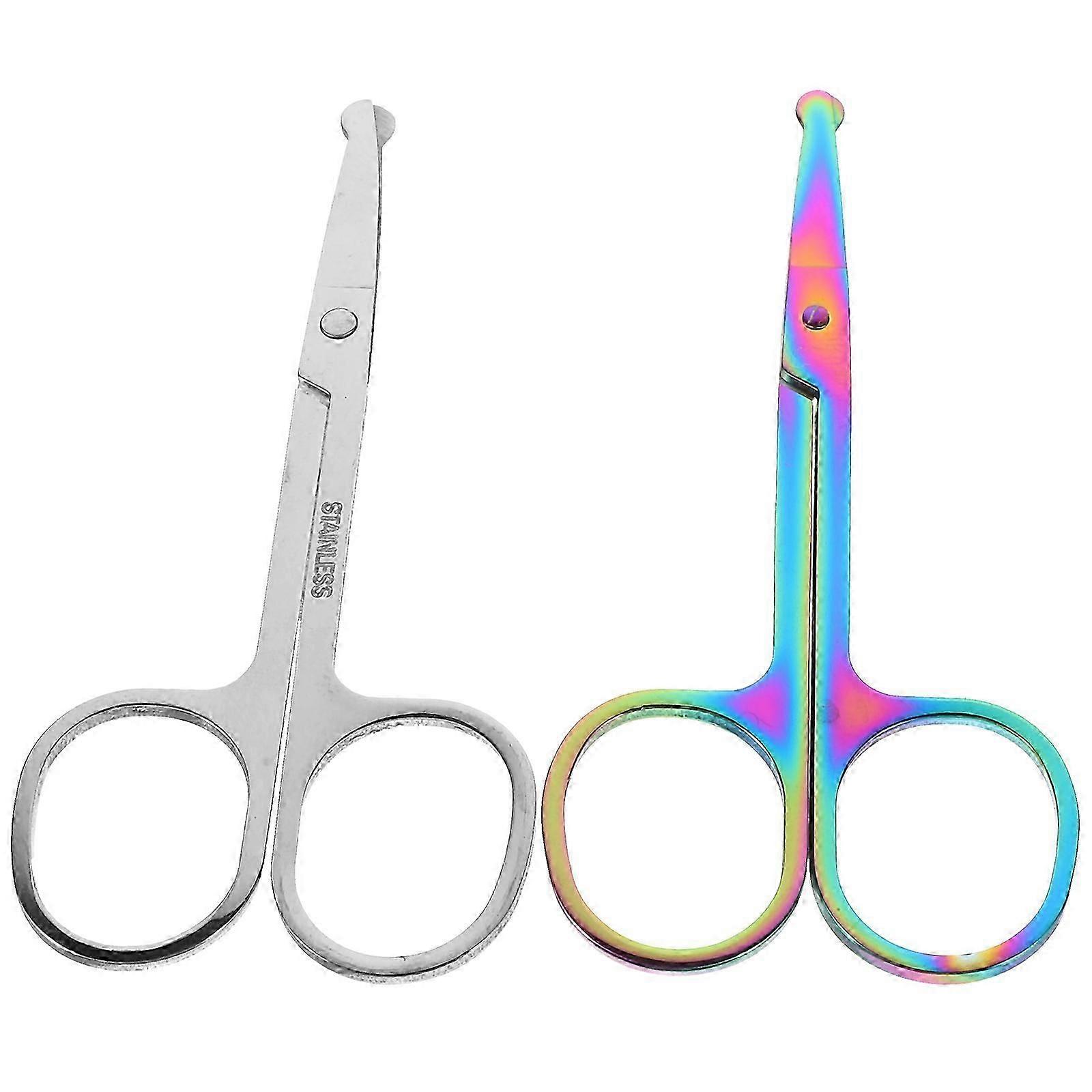 2Pcs Round Tip Nose Hair Scissors Beard Shear Nose Hair Trimming Tools for Home Random Style