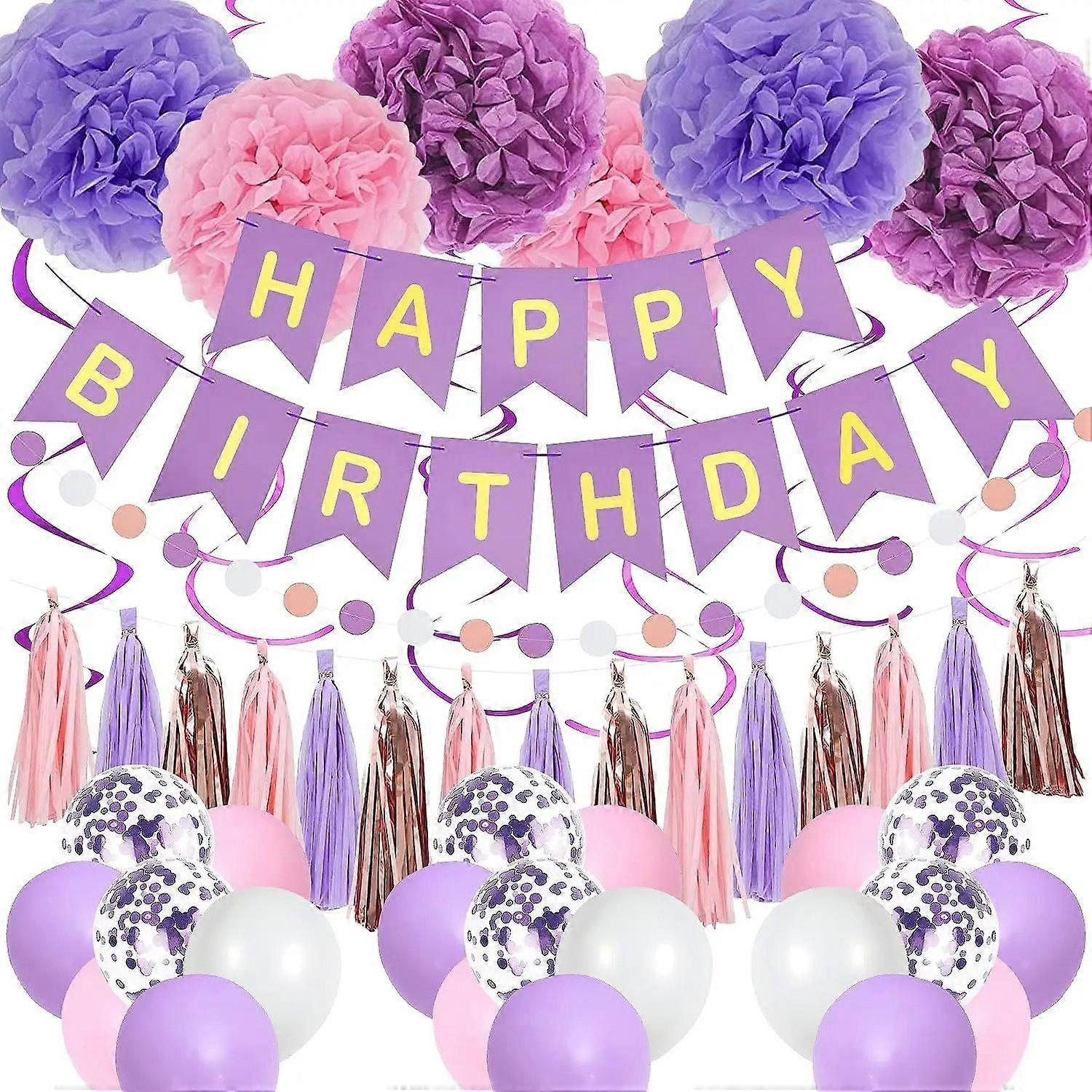 60pcs Purple Birthday Decorations
