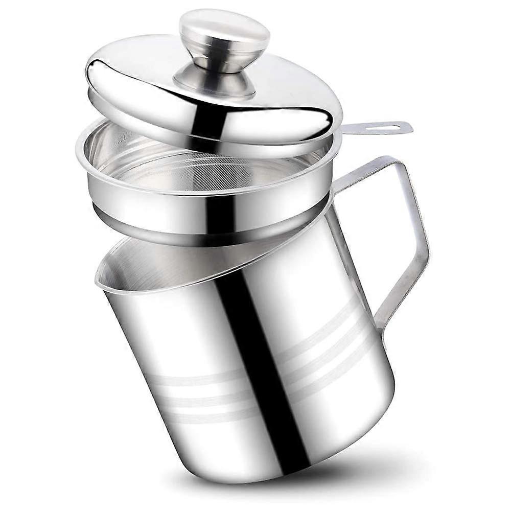 Stainless Steel Oil Strainer Pot 1.2L with Fine Mesh Filter for Efficient Frying Oil Storage
