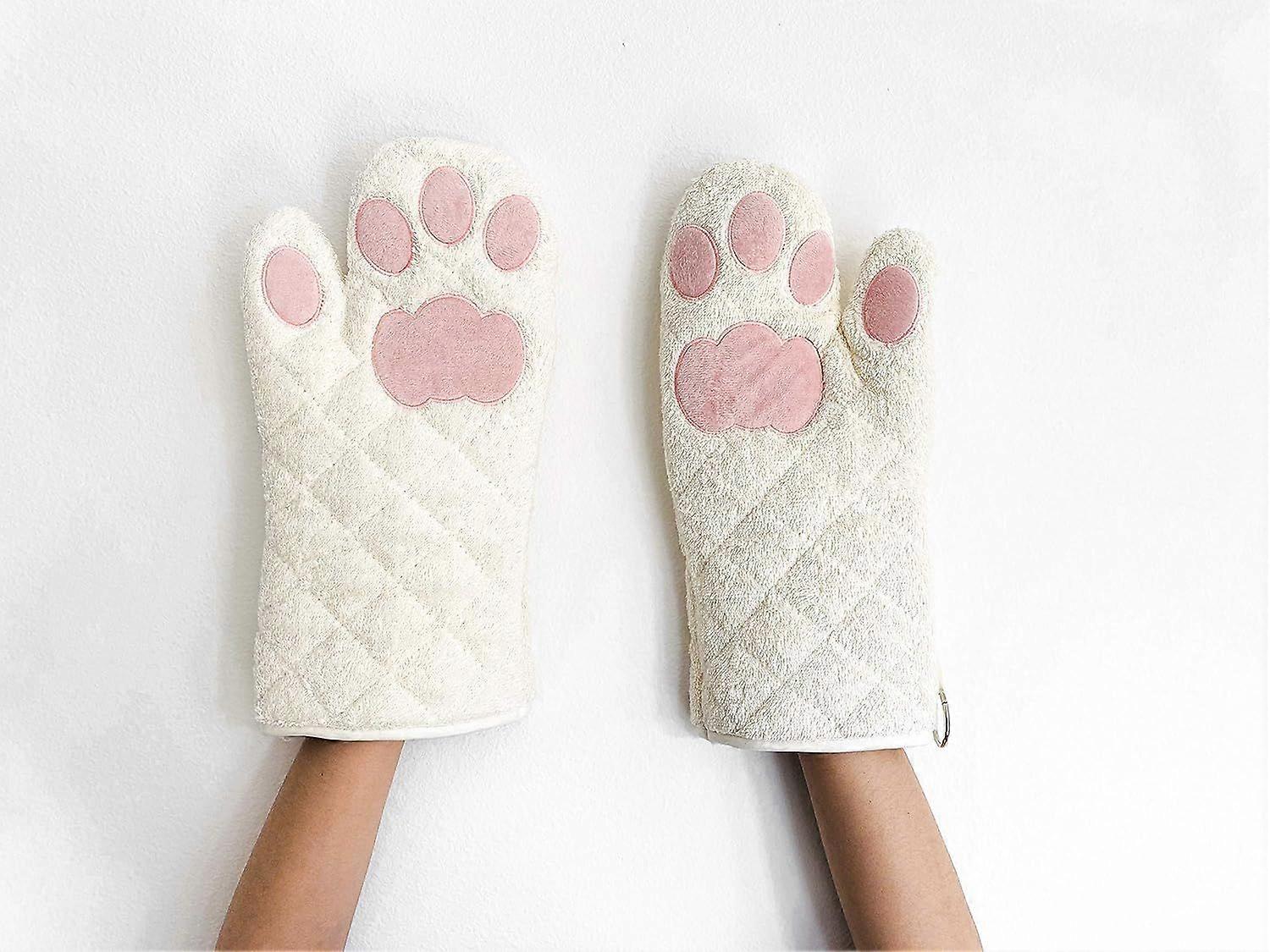 Oven Mitts Cat Paws - White and Pink