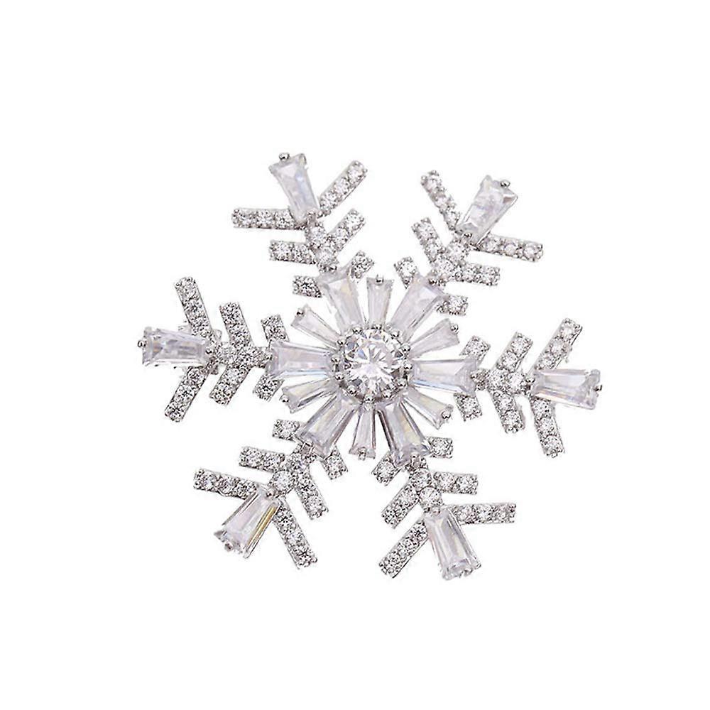 Rhinestone Snowflake Brooch - Elegant Crystal Lapel Pin for Christmas and Winter Formal Events, Silver Color